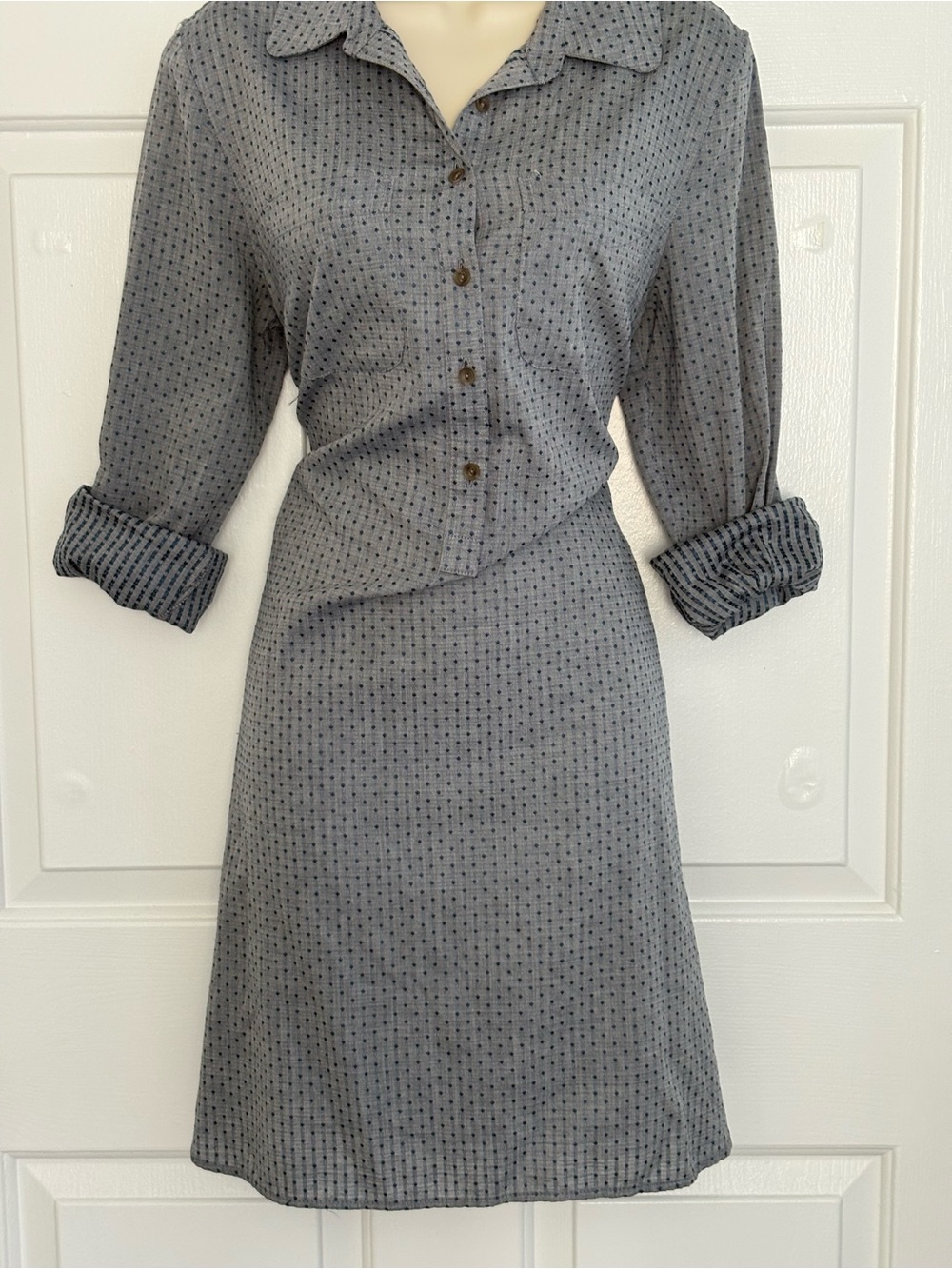 Merona Gray Midi Shirt Dress with Micro Dot Print